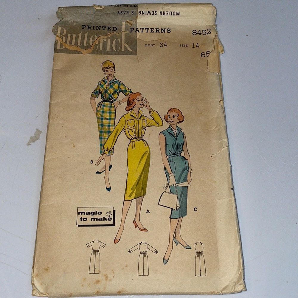 Vtg 50s/60s Butterick misses shirtwaist spectator dress sewing pattern